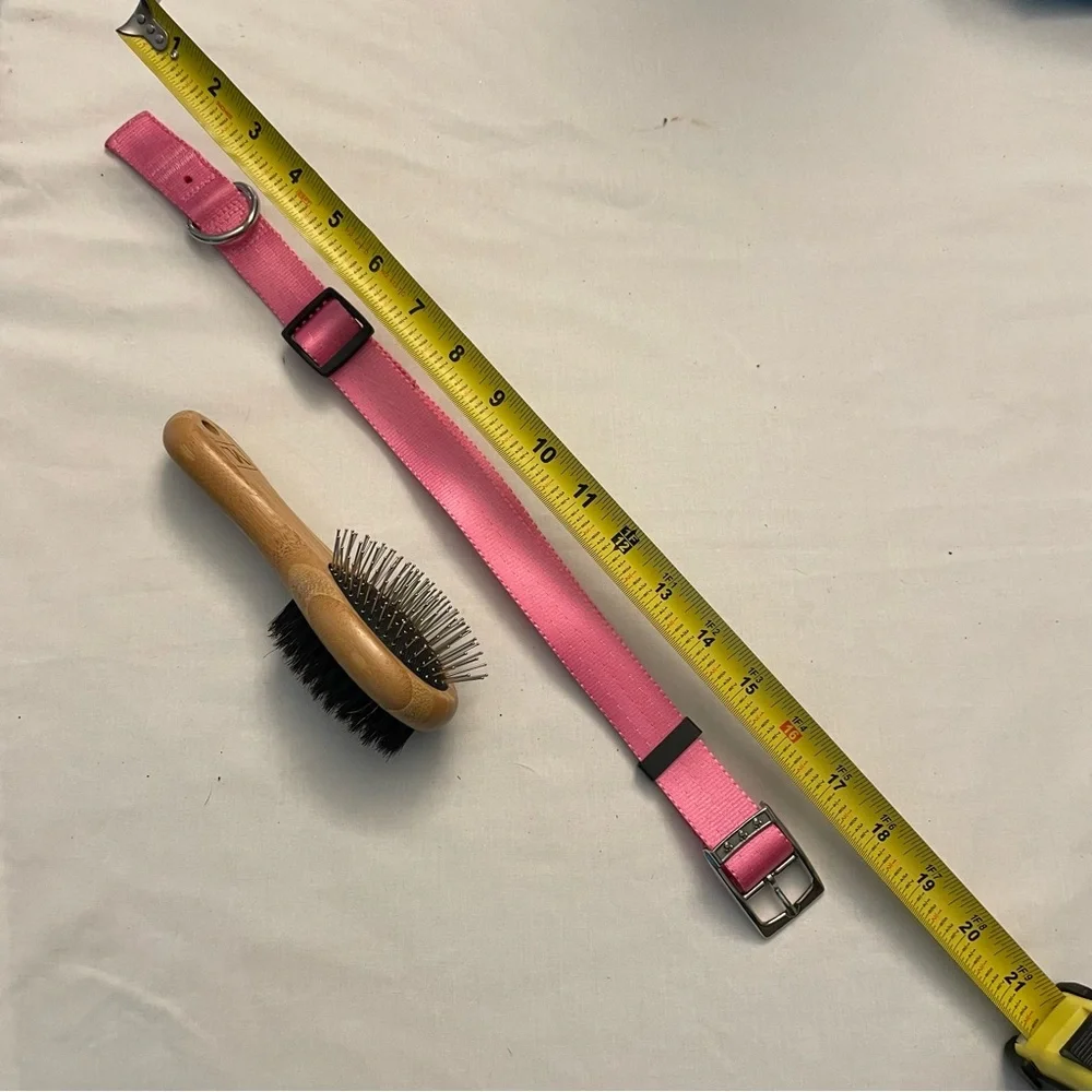 New Pink Dog Collar and Two Sided Coat Brush